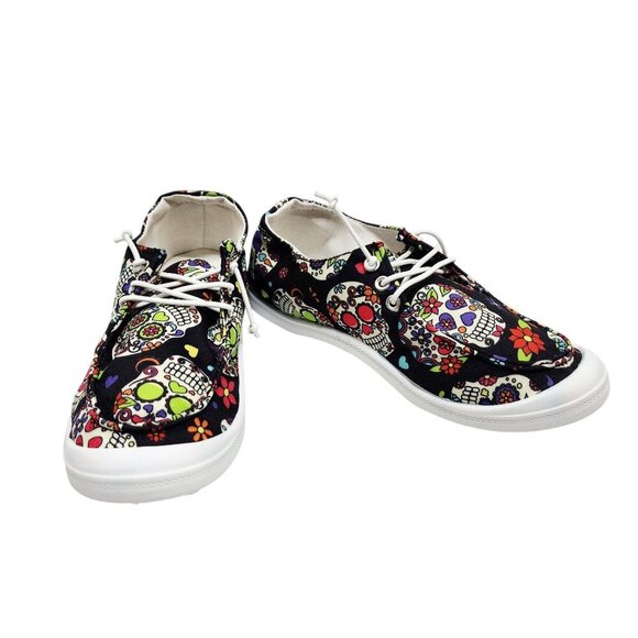 Girls Skull Pattern Shoes Size 4 Lace-Up Sneakers Sugar Skulls Day Of The Dead - Picture 6 of 11